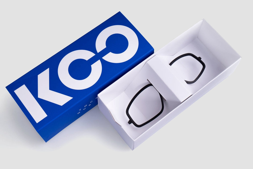 Koo Optical Clip in de verpakking met de blauwe merkdoos