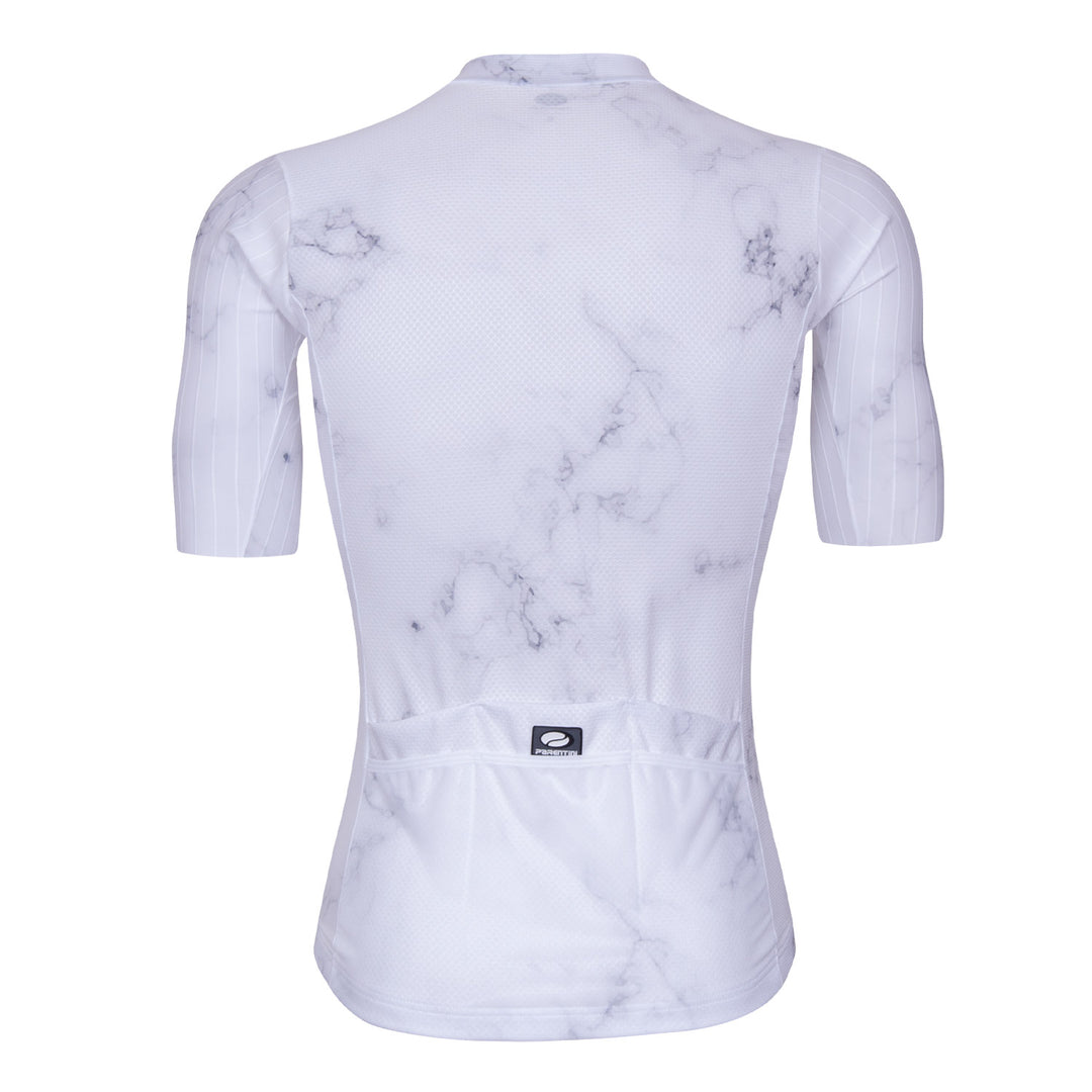 Parentini Marmo 50 INGA wit achterzijde — marmertextuur drie achterzakken en Parentini label jersey heren